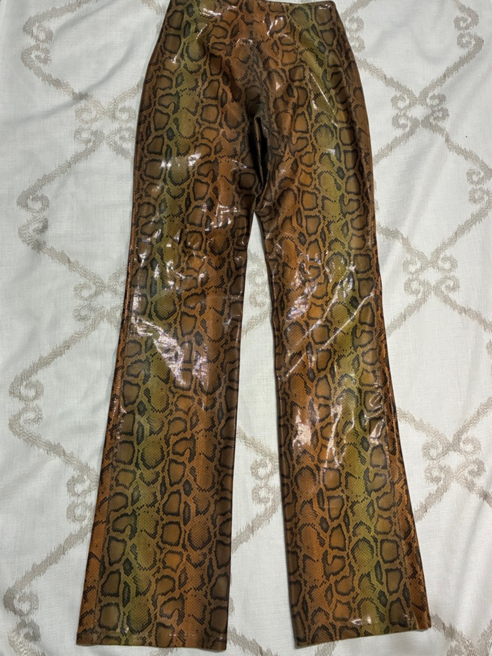 Vertigo Brown Snake-Print Glossy Reptile Pants